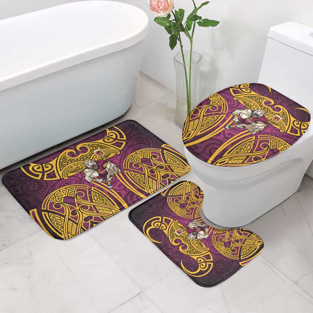 Brisbane Broncos Rugby Bathroom Set Polynesian Tribal Pattern Warrior Horse Maroon Gold Pattern