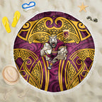 Brisbane Broncos Rugby Beach Blanket Polynesian Tribal Pattern Warrior Horse Maroon Gold Pattern