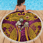 Brisbane Broncos Rugby Beach Blanket Polynesian Tribal Pattern Warrior Horse Maroon Gold Pattern