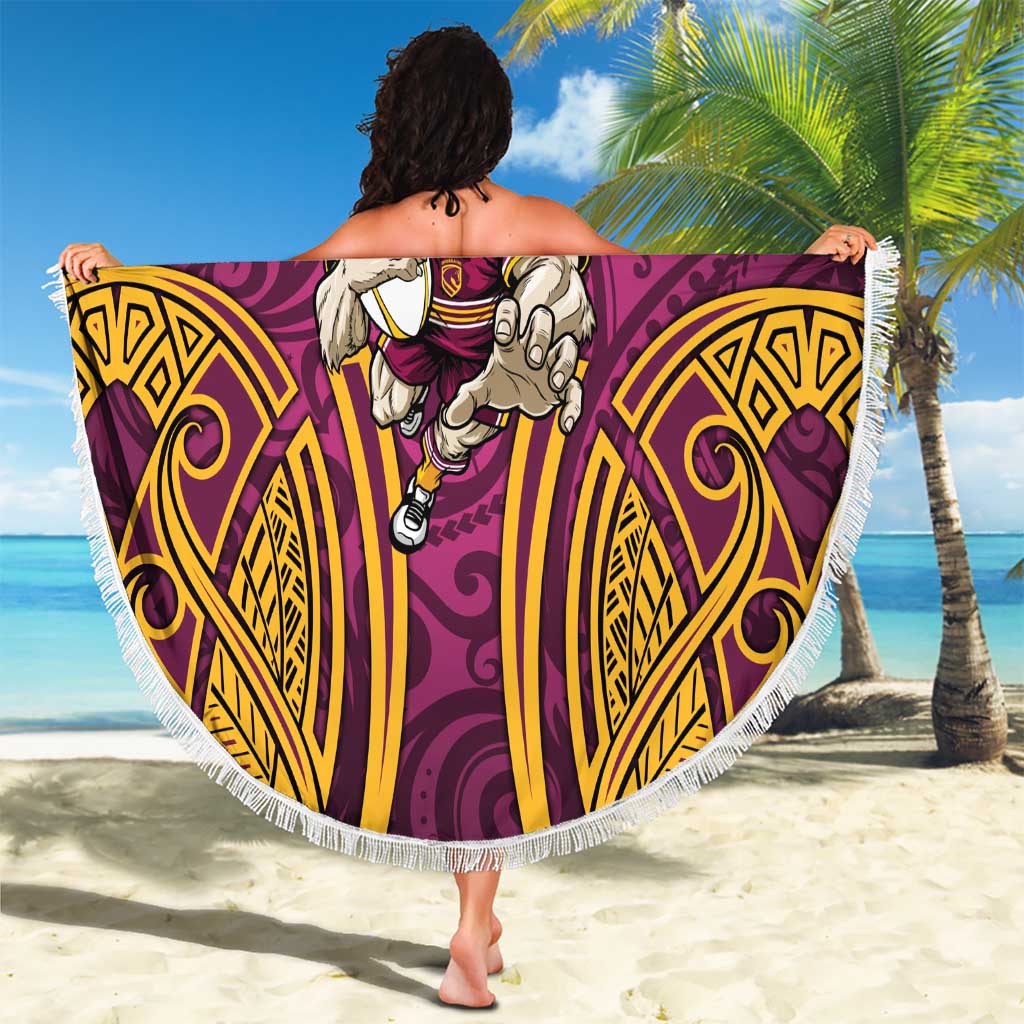 Brisbane Broncos Rugby Beach Blanket Polynesian Tribal Pattern Warrior Horse Maroon Gold Pattern