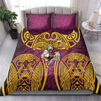 Brisbane Broncos Rugby Bedding Set Polynesian Tribal Pattern Warrior Horse Maroon Gold Pattern