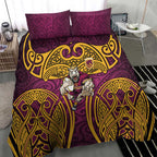 Brisbane Broncos Rugby Bedding Set Polynesian Tribal Pattern Warrior Horse Maroon Gold Pattern