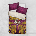 Brisbane Broncos Rugby Bedding Set Polynesian Tribal Pattern Warrior Horse Maroon Gold Pattern