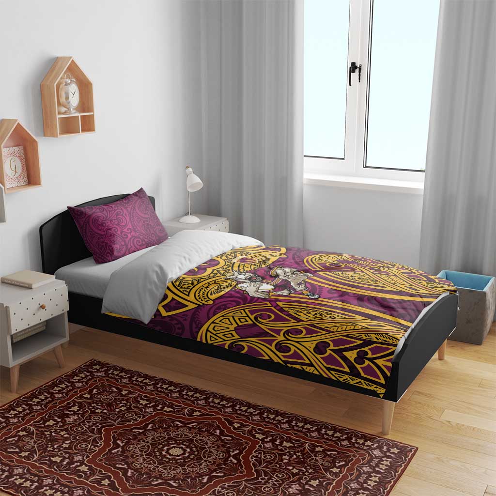 Brisbane Broncos Rugby Bedding Set Polynesian Tribal Pattern Warrior Horse Maroon Gold Pattern