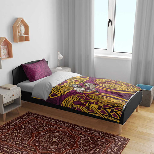 Brisbane Broncos Rugby Bedding Set Polynesian Tribal Pattern Warrior Horse Maroon Gold Pattern