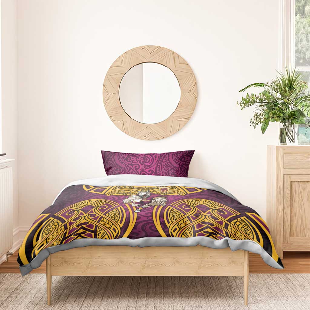 Brisbane Broncos Rugby Bedding Set Polynesian Tribal Pattern Warrior Horse Maroon Gold Pattern