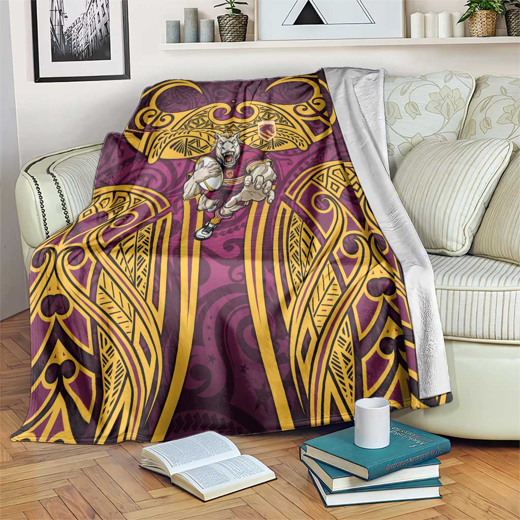 Brisbane Broncos Rugby Blanket Polynesian Tribal Pattern Warrior Horse Maroon Gold Pattern