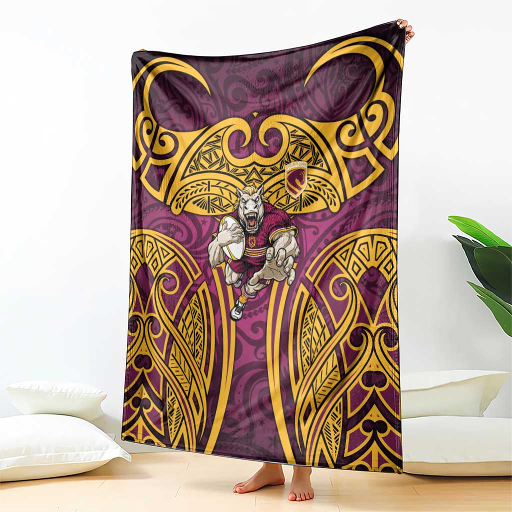 Brisbane Broncos Rugby Blanket Polynesian Tribal Pattern Warrior Horse Maroon Gold Pattern