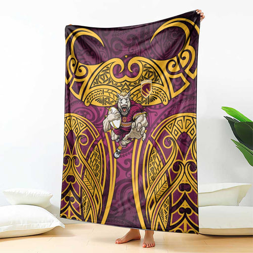 Brisbane Broncos Rugby Blanket Polynesian Tribal Pattern Warrior Horse Maroon Gold Pattern