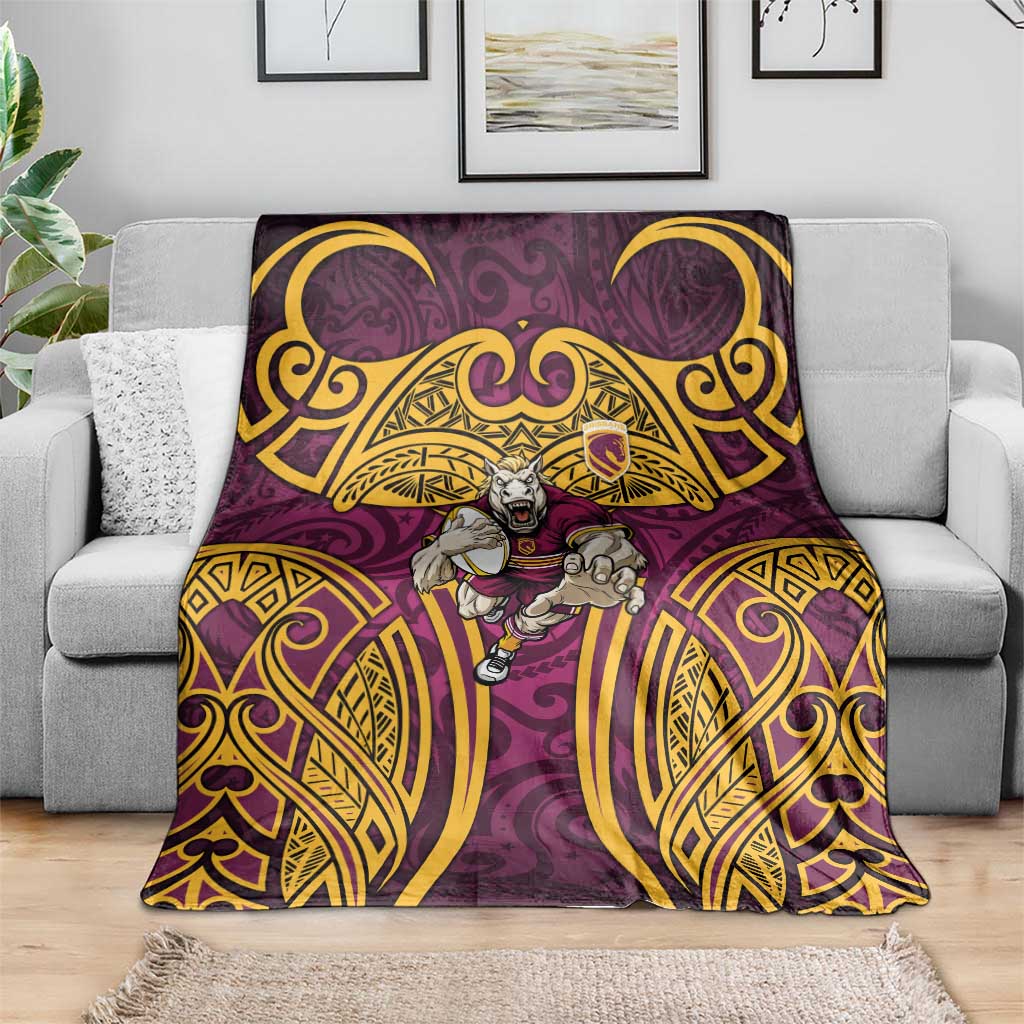 Brisbane Broncos Rugby Blanket Polynesian Tribal Pattern Warrior Horse Maroon Gold Pattern