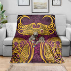 Brisbane Broncos Rugby Blanket Polynesian Tribal Pattern Warrior Horse Maroon Gold Pattern
