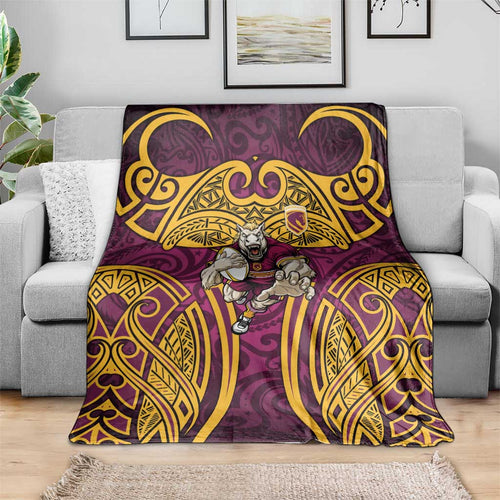 Brisbane Broncos Rugby Blanket Polynesian Tribal Pattern Warrior Horse Maroon Gold Pattern