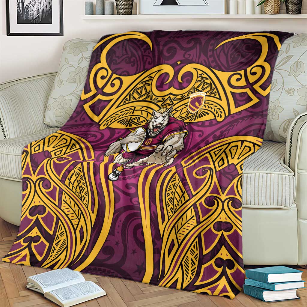 Brisbane Broncos Rugby Blanket Polynesian Tribal Pattern Warrior Horse Maroon Gold Pattern