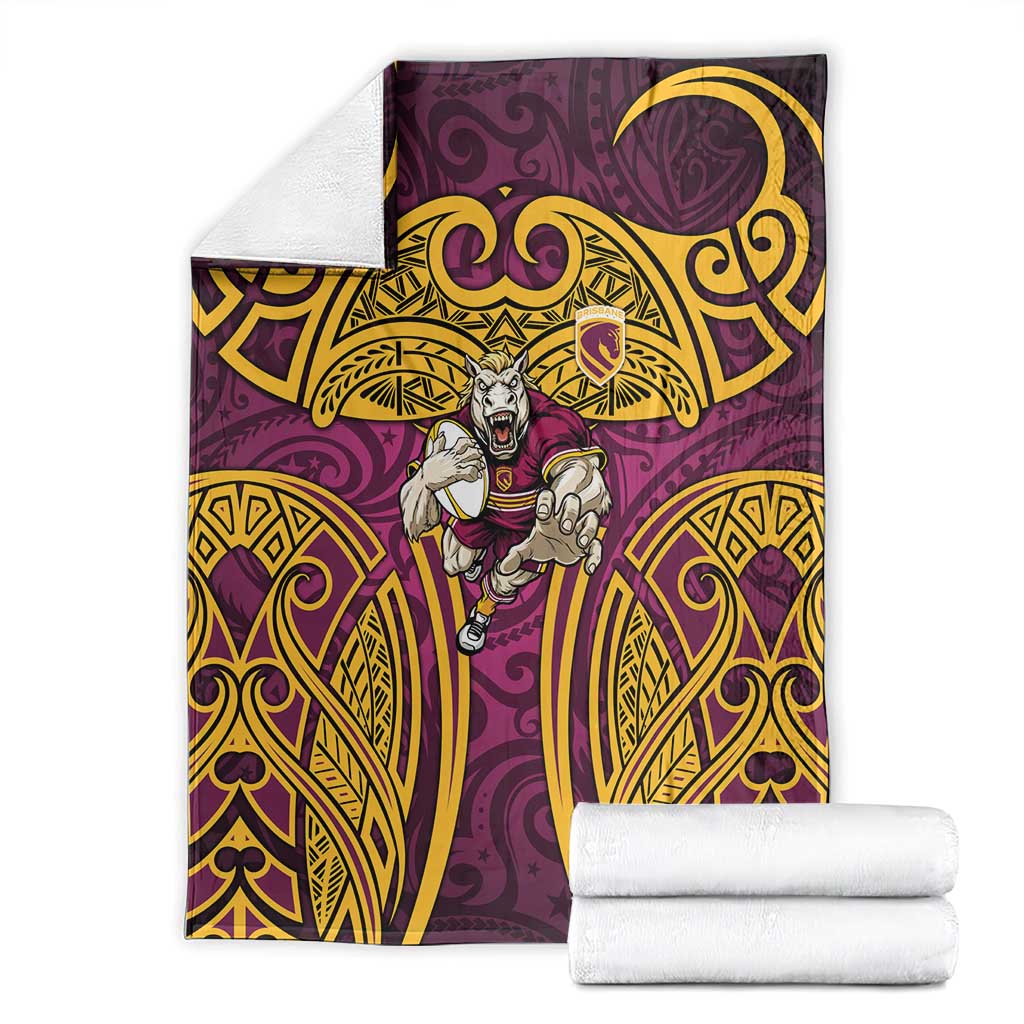 Brisbane Broncos Rugby Blanket Polynesian Tribal Pattern Warrior Horse Maroon Gold Pattern