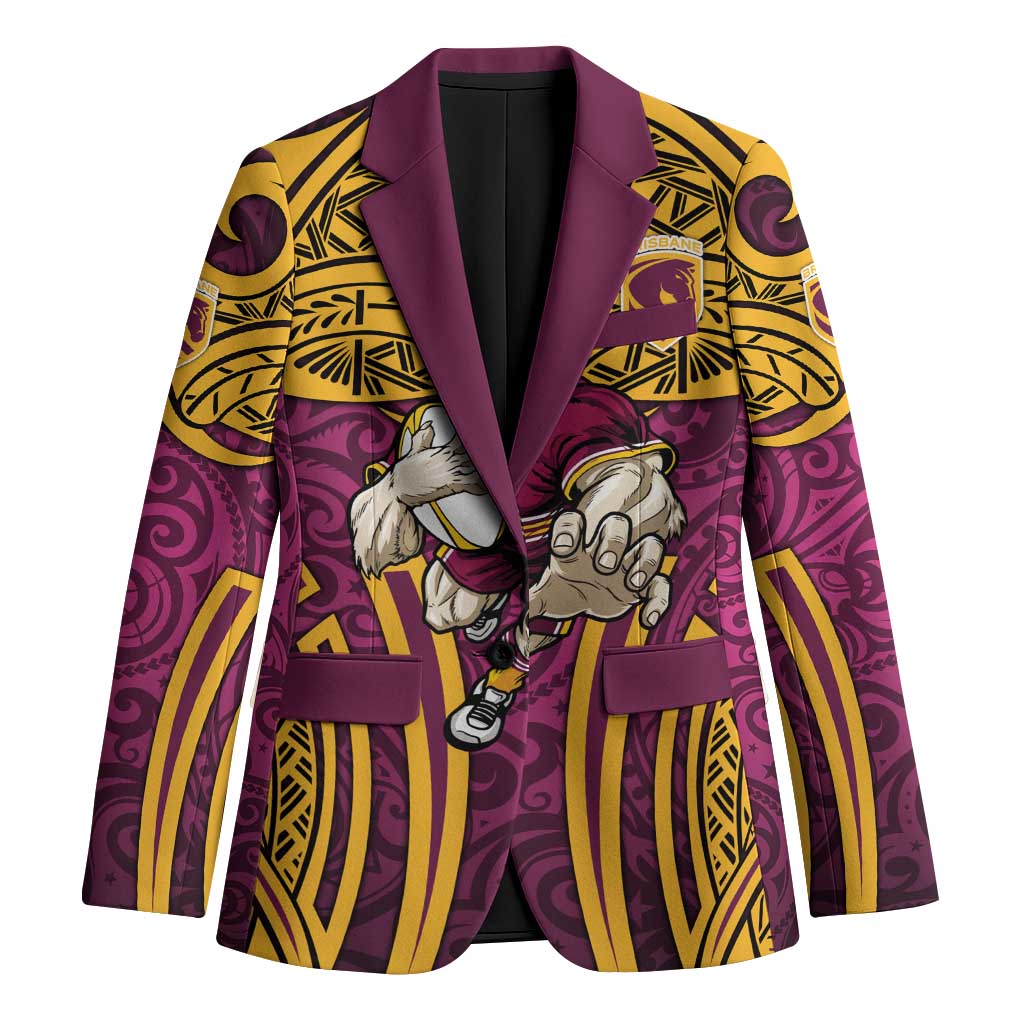 Brisbane Broncos Rugby Blazer Polynesian Tribal Pattern Warrior Horse Maroon Gold Pattern