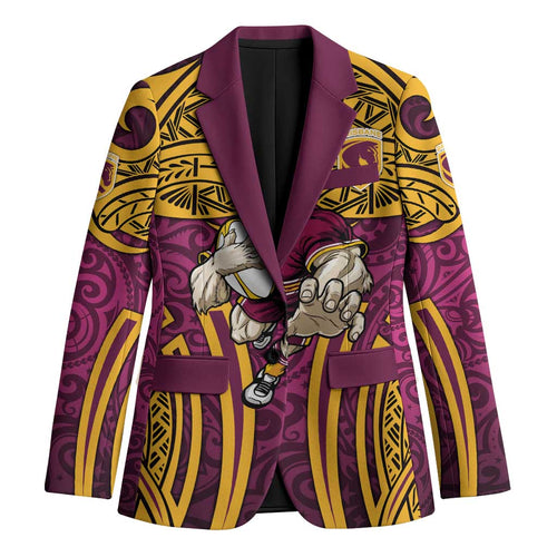 Brisbane Broncos Rugby Blazer Polynesian Tribal Pattern Warrior Horse Maroon Gold Pattern