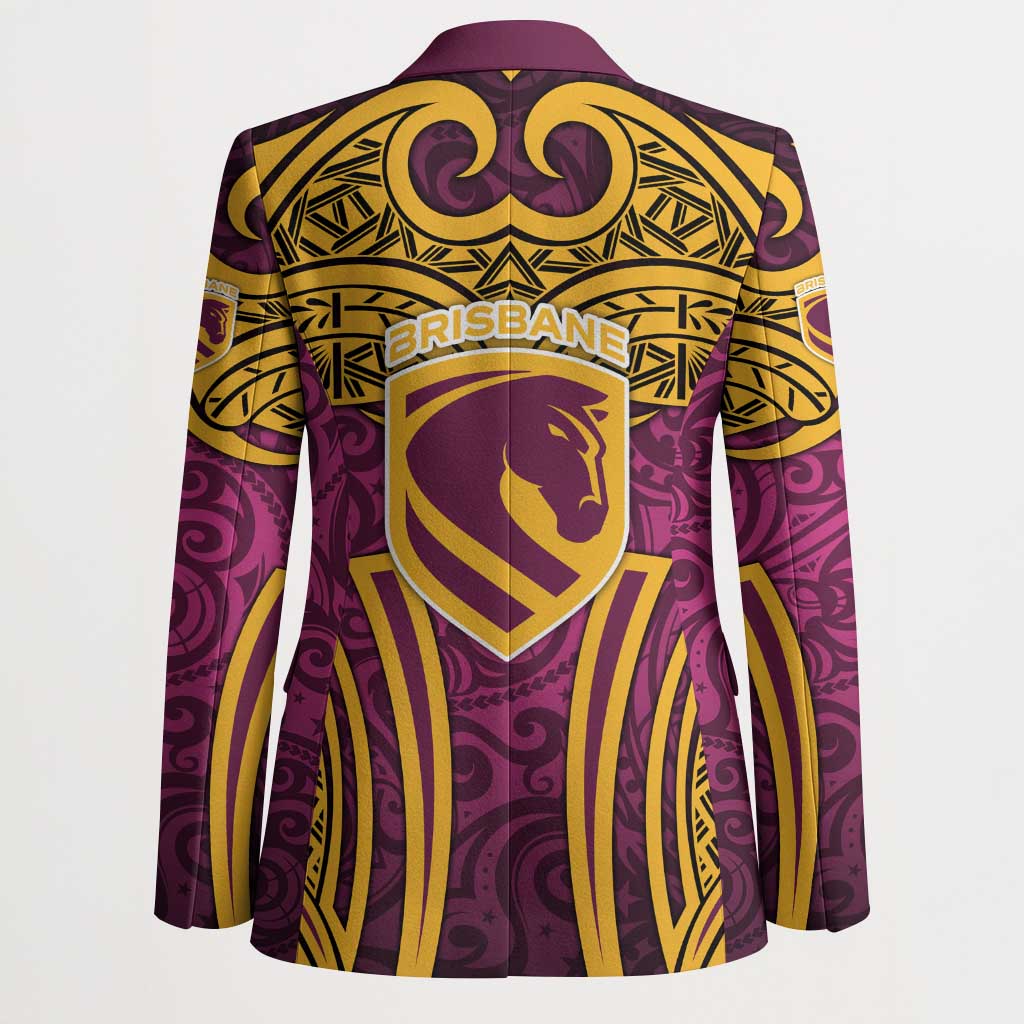 Brisbane Broncos Rugby Blazer Polynesian Tribal Pattern Warrior Horse Maroon Gold Pattern