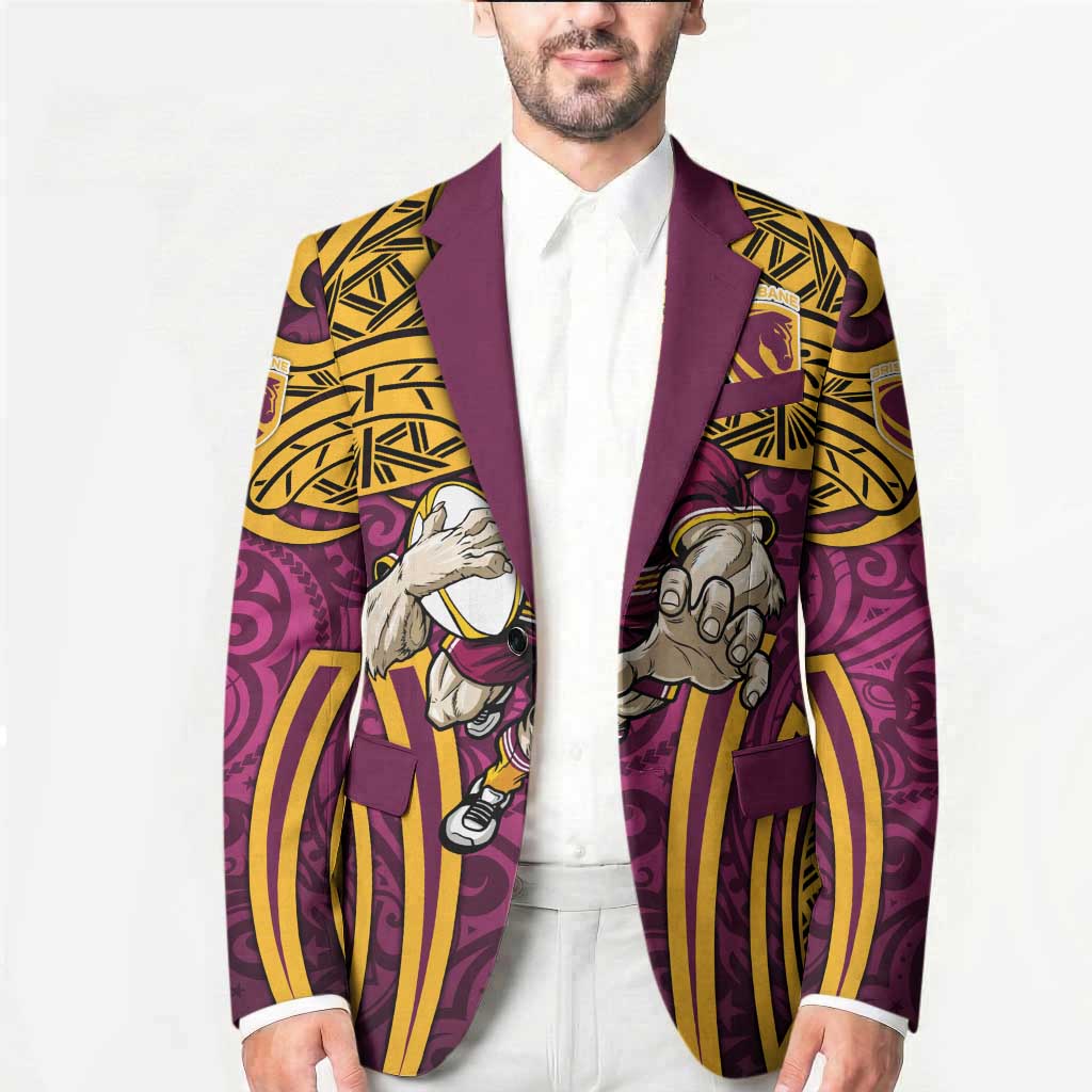 Brisbane Broncos Rugby Blazer Polynesian Tribal Pattern Warrior Horse Maroon Gold Pattern