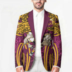 Brisbane Broncos Rugby Blazer Polynesian Tribal Pattern Warrior Horse Maroon Gold Pattern