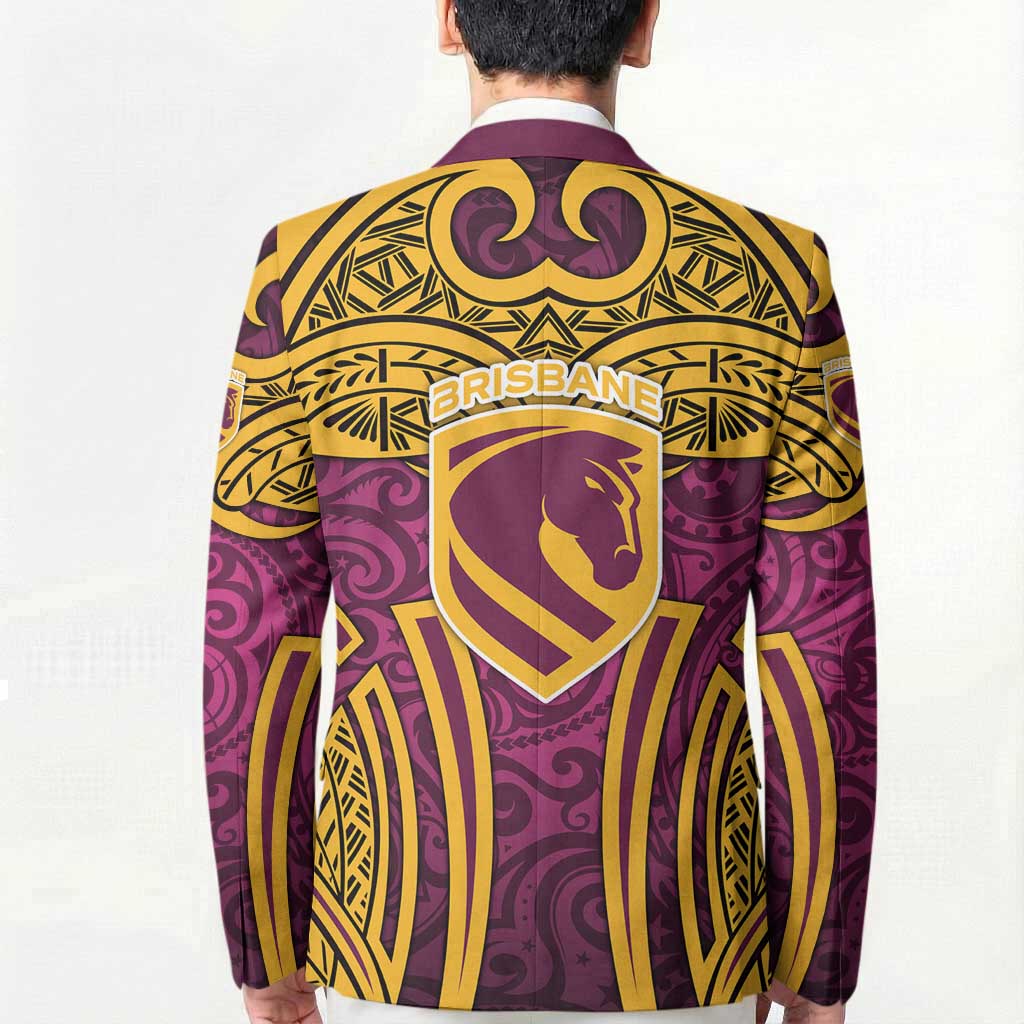 Brisbane Broncos Rugby Blazer Polynesian Tribal Pattern Warrior Horse Maroon Gold Pattern