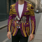 Brisbane Broncos Rugby Blazer Polynesian Tribal Pattern Warrior Horse Maroon Gold Pattern