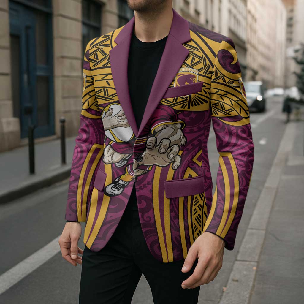 Brisbane Broncos Rugby Blazer Polynesian Tribal Pattern Warrior Horse Maroon Gold Pattern