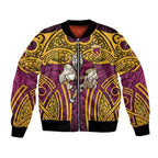 Brisbane Broncos Rugby Bomber Jacket Polynesian Tribal Pattern Warrior Horse Maroon Gold Pattern