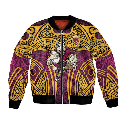 Brisbane Broncos Rugby Bomber Jacket Polynesian Tribal Pattern Warrior Horse Maroon Gold Pattern
