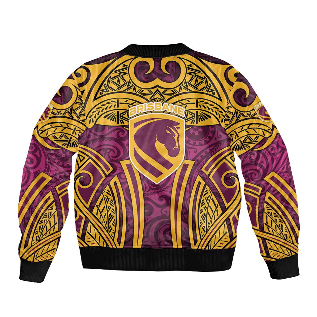 Brisbane Broncos Rugby Bomber Jacket Polynesian Tribal Pattern Warrior Horse Maroon Gold Pattern
