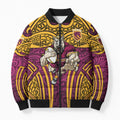 Brisbane Broncos Rugby Bomber Puffer Jacket Polynesian Tribal Pattern Warrior Horse Maroon Gold Pattern