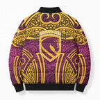 Brisbane Broncos Rugby Bomber Puffer Jacket Polynesian Tribal Pattern Warrior Horse Maroon Gold Pattern