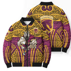 Brisbane Broncos Rugby Bomber Puffer Jacket Polynesian Tribal Pattern Warrior Horse Maroon Gold Pattern