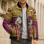 Brisbane Broncos Rugby Bomber Puffer Jacket Polynesian Tribal Pattern Warrior Horse Maroon Gold Pattern