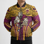 Brisbane Broncos Rugby Bomber Puffer Jacket Polynesian Tribal Pattern Warrior Horse Maroon Gold Pattern