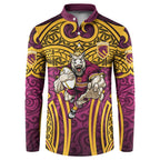 Brisbane Broncos Rugby Button Sweatshirt Polynesian Tribal Pattern Warrior Horse Maroon Gold Pattern