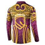 Brisbane Broncos Rugby Button Sweatshirt Polynesian Tribal Pattern Warrior Horse Maroon Gold Pattern
