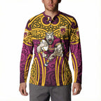 Brisbane Broncos Rugby Button Sweatshirt Polynesian Tribal Pattern Warrior Horse Maroon Gold Pattern