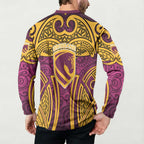 Brisbane Broncos Rugby Button Sweatshirt Polynesian Tribal Pattern Warrior Horse Maroon Gold Pattern