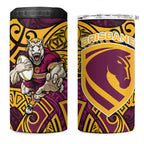 Brisbane Broncos Rugby 4 in 1 Can Cooler Tumbler Polynesian Tribal Pattern Warrior Horse Maroon Gold Pattern