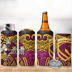 Brisbane Broncos Rugby 4 in 1 Can Cooler Tumbler Polynesian Tribal Pattern Warrior Horse Maroon Gold Pattern