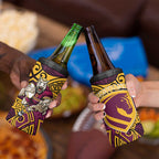 Brisbane Broncos Rugby 4 in 1 Can Cooler Tumbler Polynesian Tribal Pattern Warrior Horse Maroon Gold Pattern