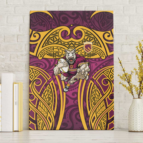 Brisbane Broncos Rugby Canvas Wall Art Polynesian Tribal Pattern Warrior Horse Maroon Gold Pattern