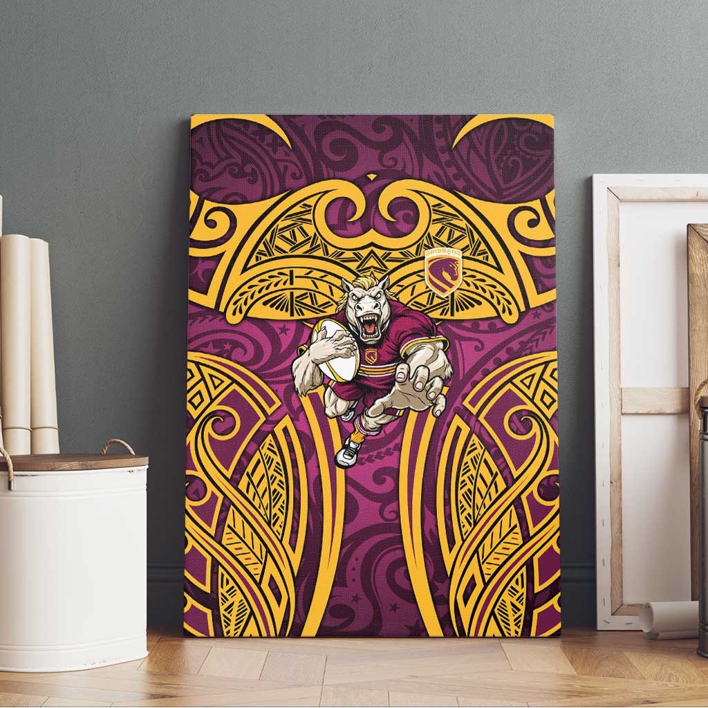 Brisbane Broncos Rugby Canvas Wall Art Polynesian Tribal Pattern Warrior Horse Maroon Gold Pattern