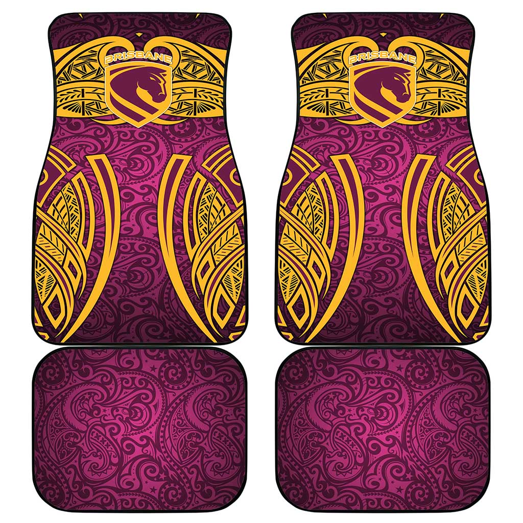 Brisbane Broncos Rugby Car Mats Polynesian Tribal Pattern Warrior Horse Maroon Gold Pattern