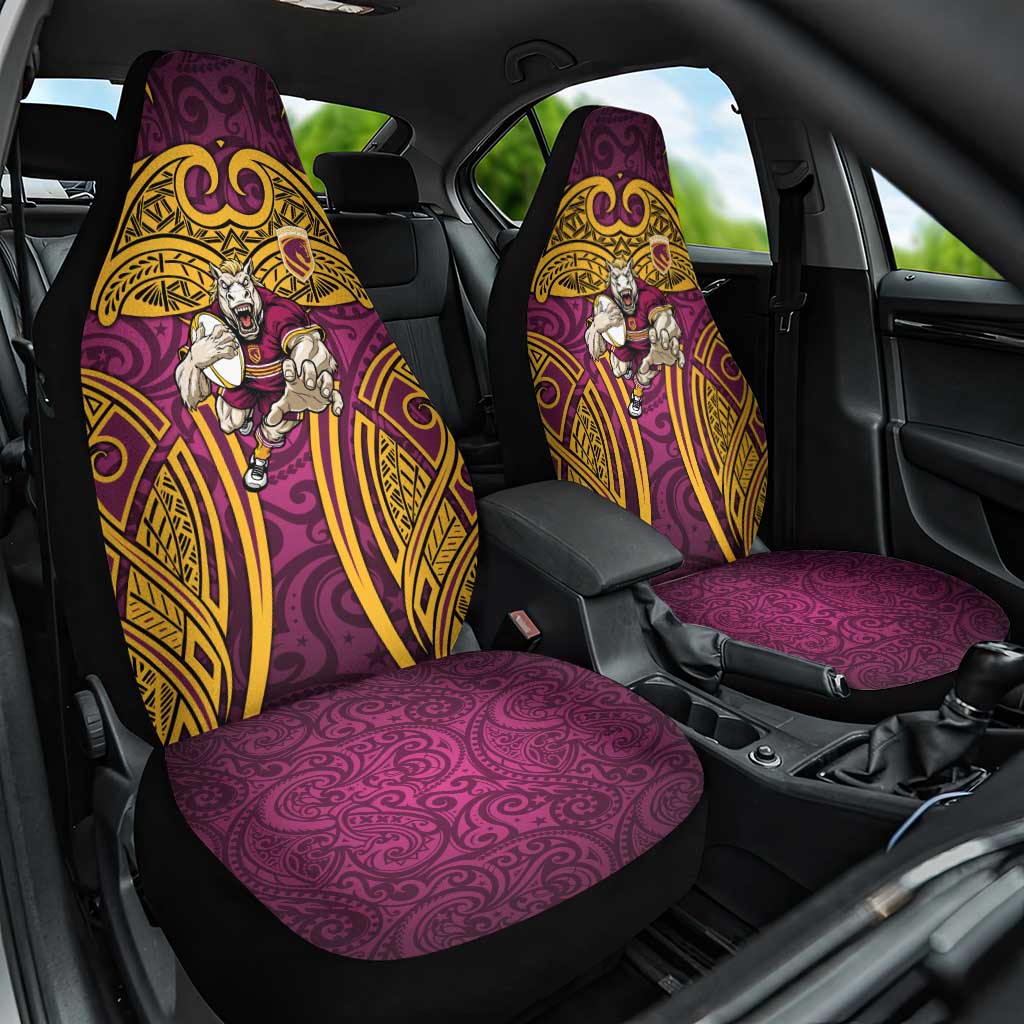 Brisbane Broncos Rugby Car Seat Cover Polynesian Tribal Pattern Warrior Horse Maroon Gold Pattern