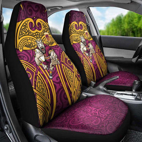 Brisbane Broncos Rugby Car Seat Cover Polynesian Tribal Pattern Warrior Horse Maroon Gold Pattern