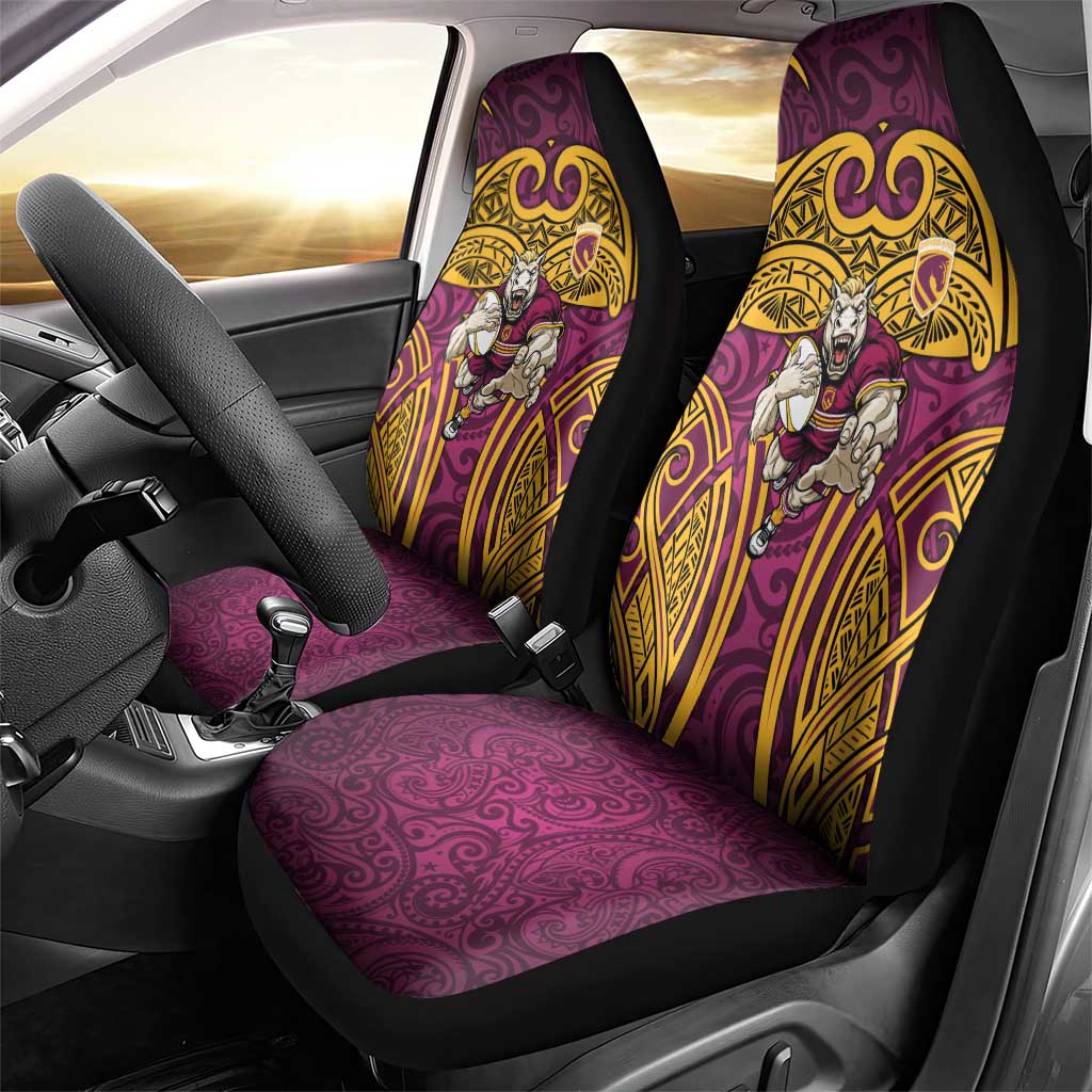 Brisbane Broncos Rugby Car Seat Cover Polynesian Tribal Pattern Warrior Horse Maroon Gold Pattern