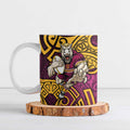 Brisbane Broncos Rugby Ceramic Mug Polynesian Tribal Pattern Warrior Horse Maroon Gold Pattern