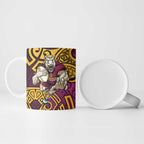 Brisbane Broncos Rugby Ceramic Mug Polynesian Tribal Pattern Warrior Horse Maroon Gold Pattern