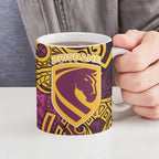 Brisbane Broncos Rugby Ceramic Mug Polynesian Tribal Pattern Warrior Horse Maroon Gold Pattern